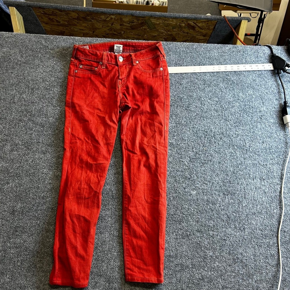 True Religion Jeans Womens Size 27 Red Skinny Low Rise Made in USA Stained